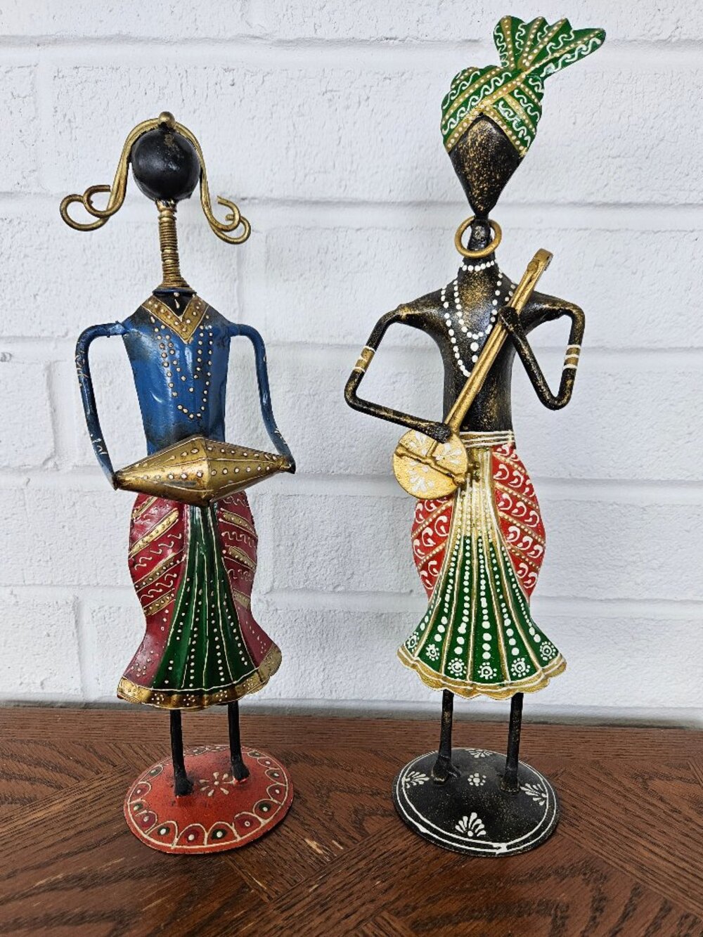 ecraft India Hand Painted Metal Figurines Punjabi Ladies Set of 2